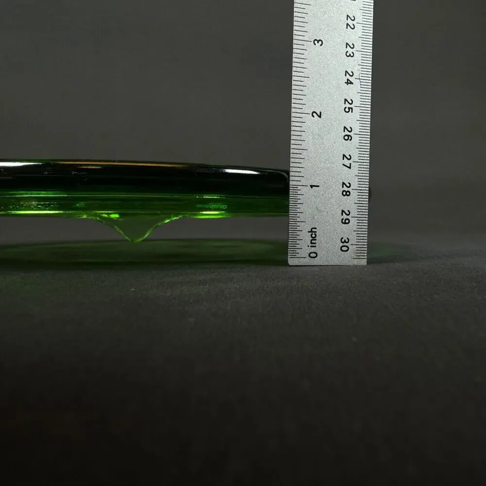 Depression Uranium Glass Flower 10'' Green Cake stand Plate vintage